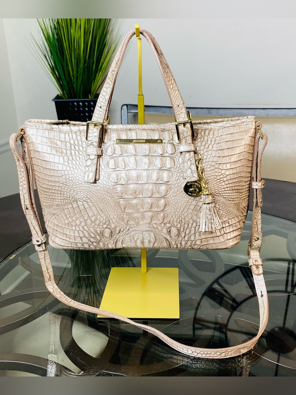 Brahmin Medium Asher Tote Melbourne Croc Embossed Leather Shoulder Bag Champagne